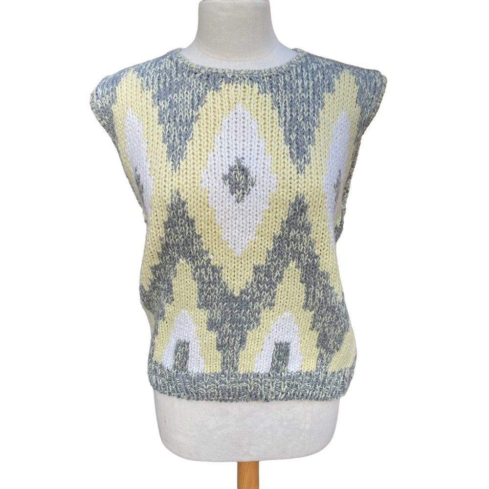 Vintage Evian II Hand Loomed Sweater Vest Preppy Argyle Oversized Diamond Y2K-M